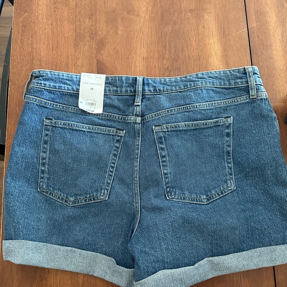 Blue Jean Shorts with Rolled Hems and Stretch